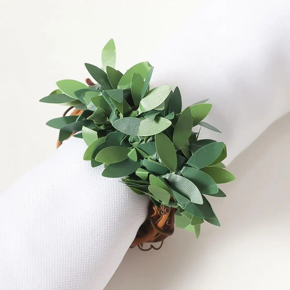Rustic Napkin Rings Rattan Leaf Wreath Napkin Rings Set for Farmhouse Table Decor Greenery Napkin Holders for Thanksgiving
