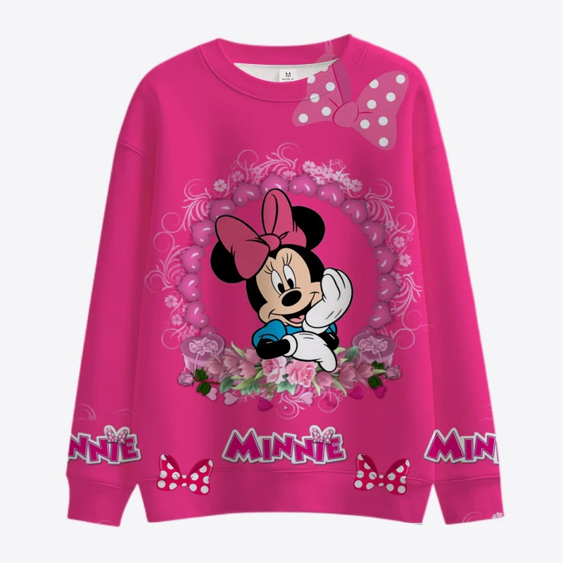 Cartoon Disney Minnie Mickey Sweatshirt Ladies Crewneck Loose Pullover Hoodie Autumn Fun Print Long Sleeve Top