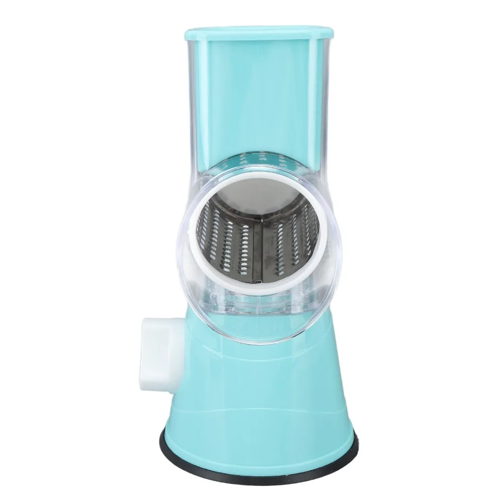 ABS Rubber 430 Stainless Steel Rotary Cheese Grater Blue Hand Crank Manual Vegetable Cutter Multi-Function Suction Base