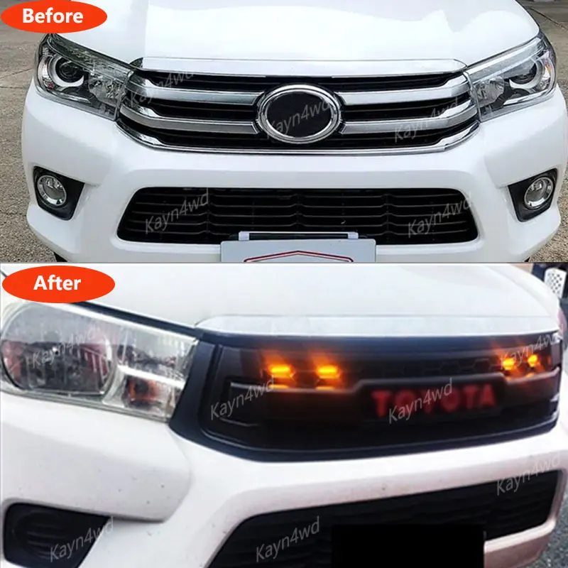 Pickup 4X4 Exterior Accessories Front Mesh Grille Racing Grills With Logo LED For 2015-2017 Toyota Hilux Revo GR Bumper Grilles
