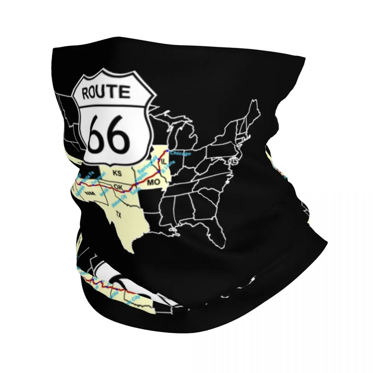 Route 66 Bandana Neck Cover Printed Mother Road American Classic Balaclavas Wrap Scarf Multi-use Headband Riding Unisex Adult