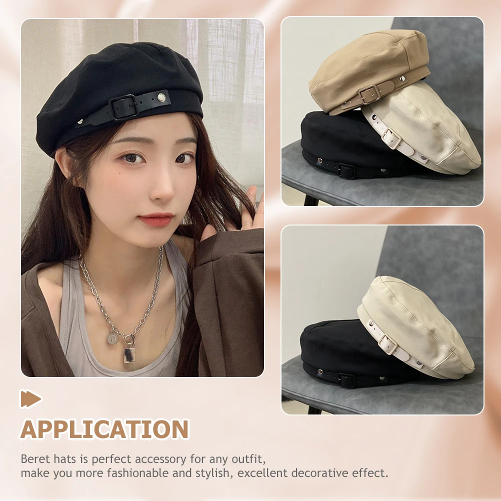 

Vintage Beret Hat for Women Simple Solid Color Design Windproof Stylish Hat for Vacation Park Outdoor Activities