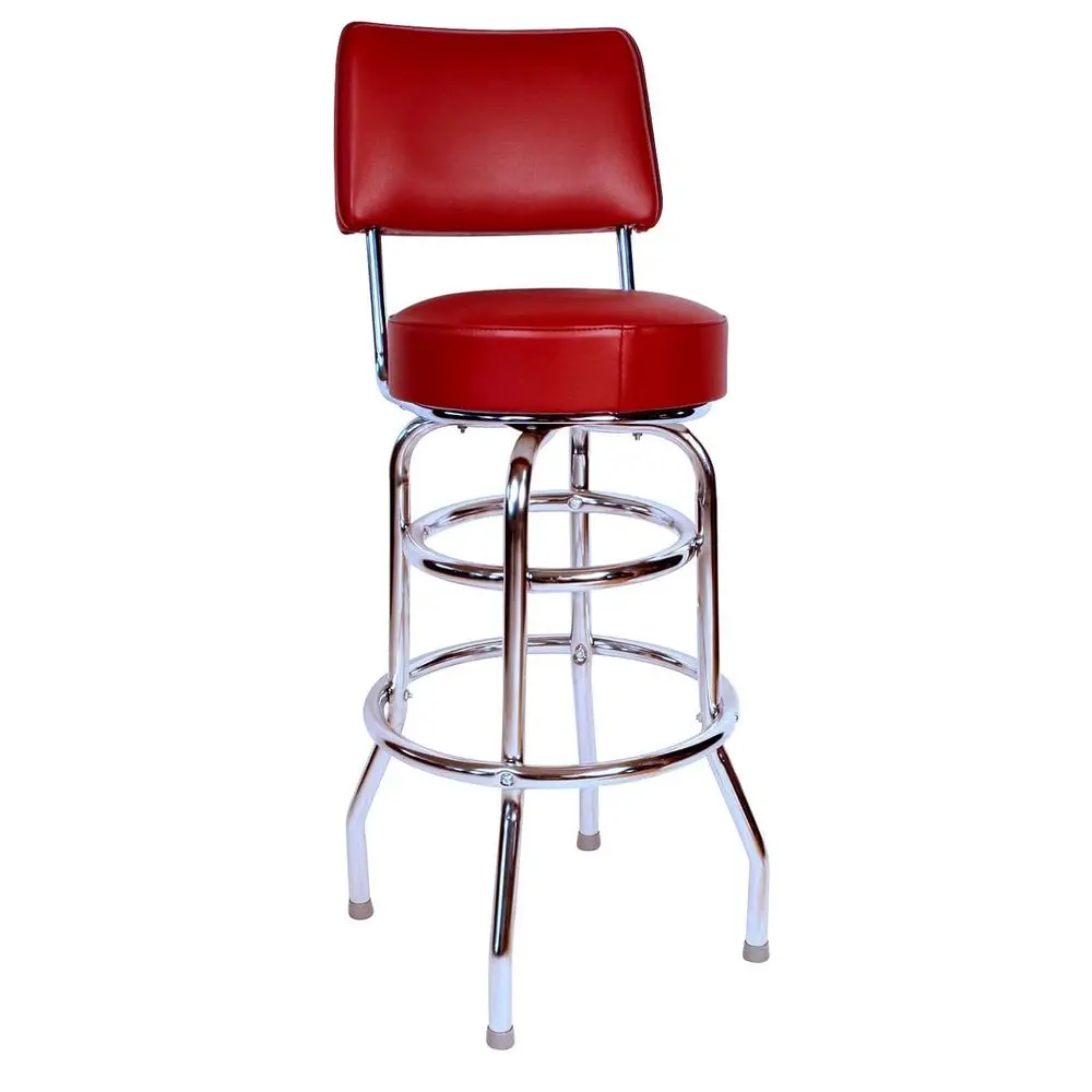 Double Ring Swivel Bar Stool with Back Chd Seat, Wine, 30
