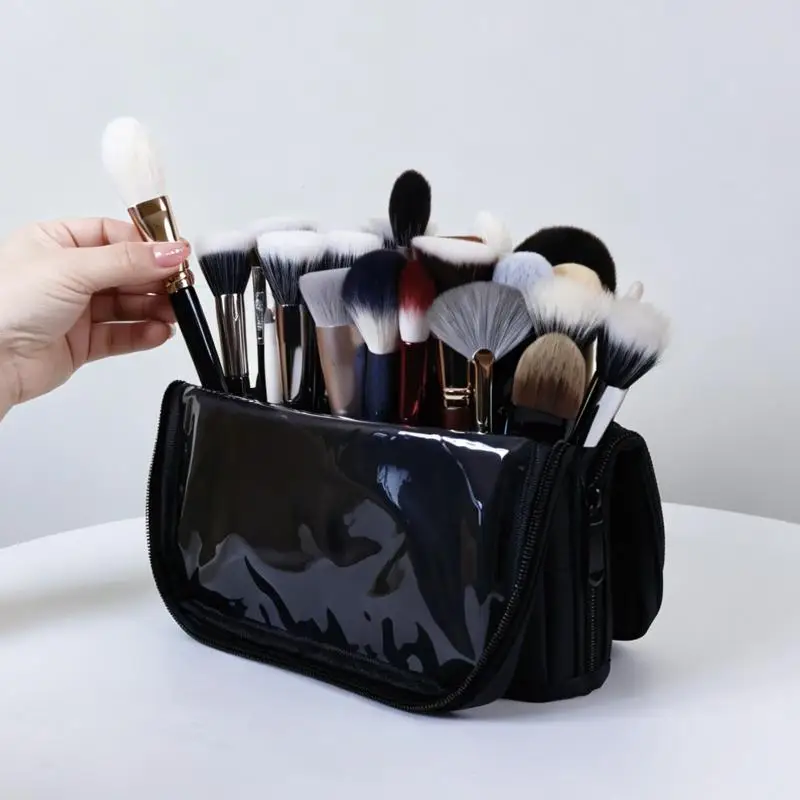 1Pc Foldable Makeup Artist Storage Makeup Brushes Pouch Stand-up Makeup Brushes Storage Bag With Adjustable Dividers.