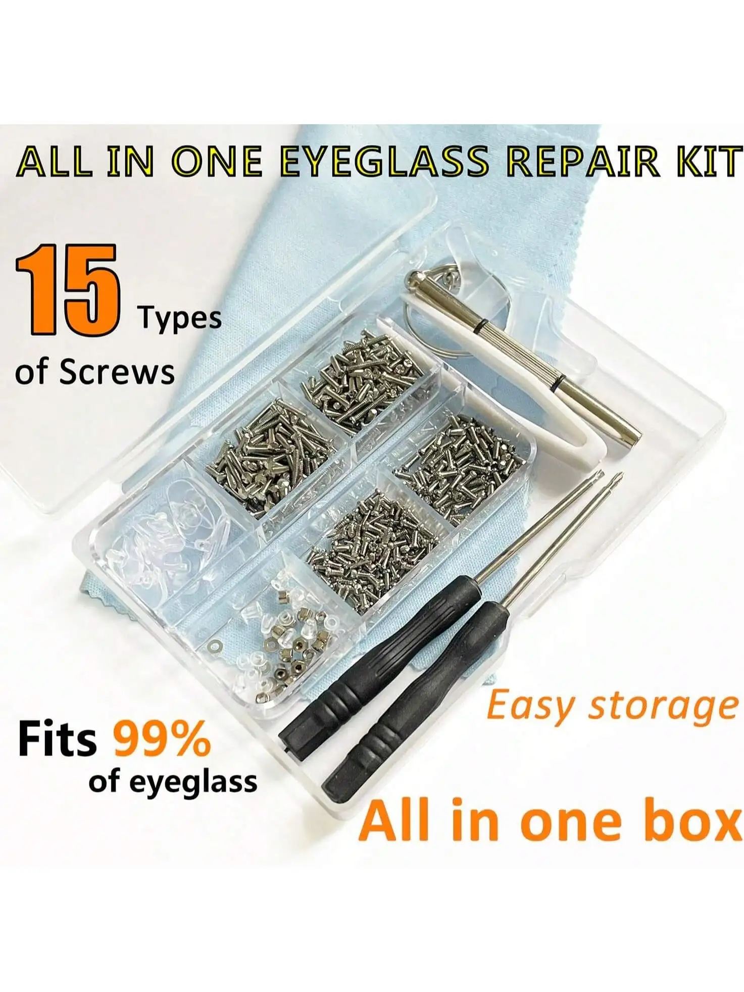 Glasses Repair Kit,Eyeglass Nose Pad Repair Kit, Air Chamber Soft Silicone Nose Pads, Screwdriver Set and Screw Cap,Suitable The view 2