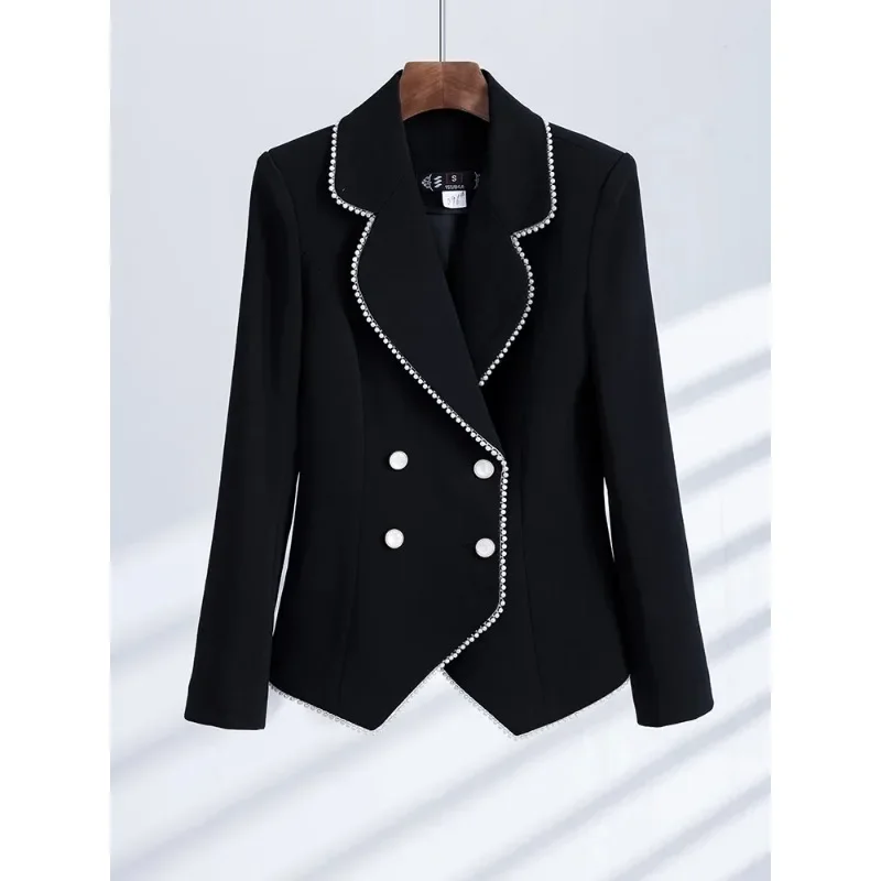 Ensemble blazer et surintendant pour femme, manches longues, pantalon imbibé pour femme, vêtements de travail formels, violet et noir, automne et hiver, 2 pièces