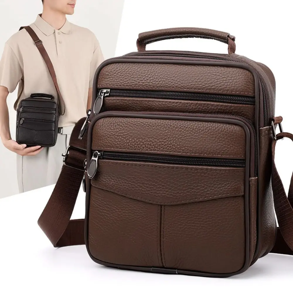 Natural Leather Men's Leather Handbag Tablet Compartment Shoulder Strap Travel Messenger Bag Messenger Style Small Size