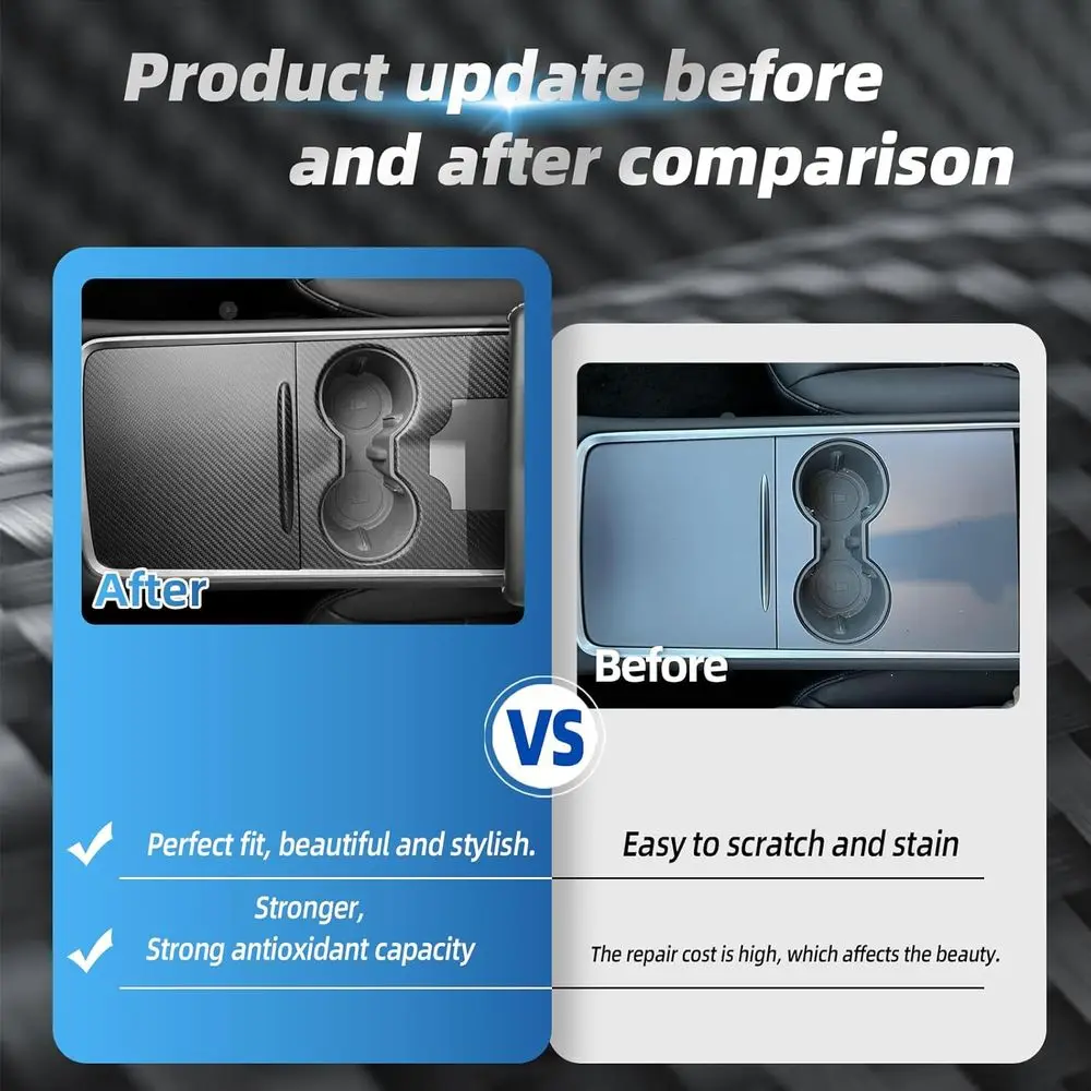 Center Console Wrap Compatible with Tesla Model 3 Model Y 3K Real Carbon Fiber Console Cover Interior Decoration Wrap Kit 2PCS A