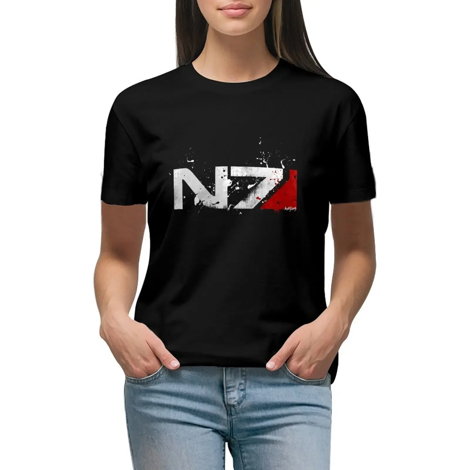 Mass Effect Distressed N7 T-Shirt Blouse cute clothes lady clothes t shirts for Womens