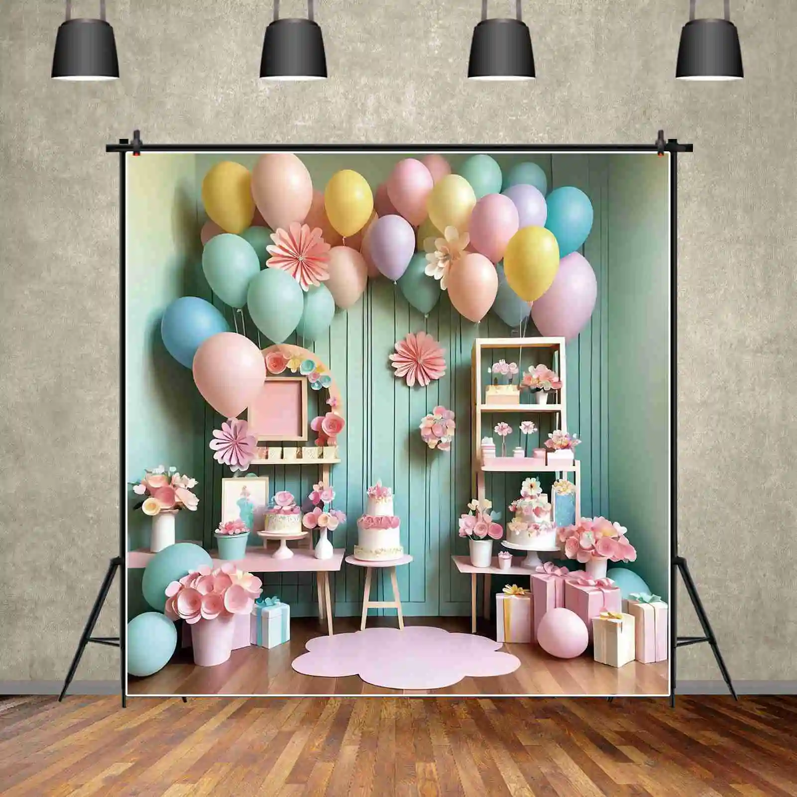 MOON.QG Artificial Flowers Birthday Decoration Backdrops Paper Cut Florist’s Shop Background Sign Candyland Photo Shooting Props