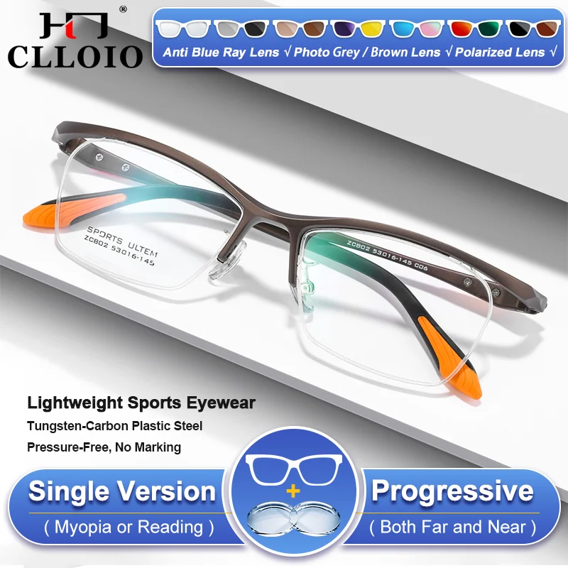 

CLLOIO Trendy Lightweight Progressive Sporty Prescription Reading Glasses Men Photochromic Myopia Protection Running Eyeglasses