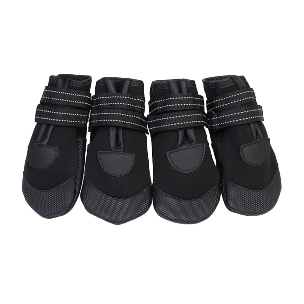 

4pcs Waterproof Dog Boots Non-slip Pet Shoes Warm Autumn Winter Black Adjustable Elastic Durable Breathable Anti-slip Sole