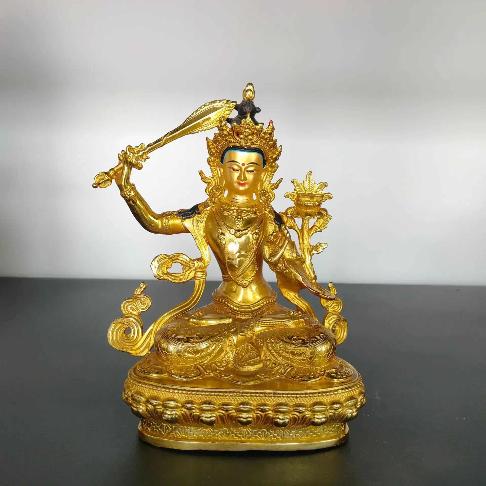 Chinese Archaize Tibetan Tibetan Buddhism Brass Manjushri Bodhisattva Buddha Statue Enshrined Collection Ornaments