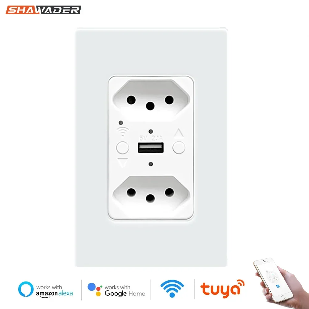 WiFi Smart Tuya Brazil Tomada USB Wall Socket Glass Panel/Plastic Electrical Plug Outlets Remote by Smartlife Alexa Google Home