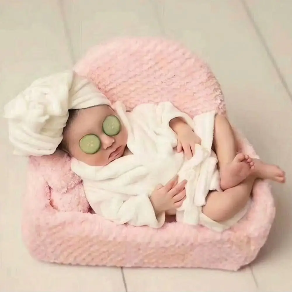 Photography Props Newborn Bathrobes with Headband Slippers Bath Towel Outfit Cucumber Infant Robe Outfits