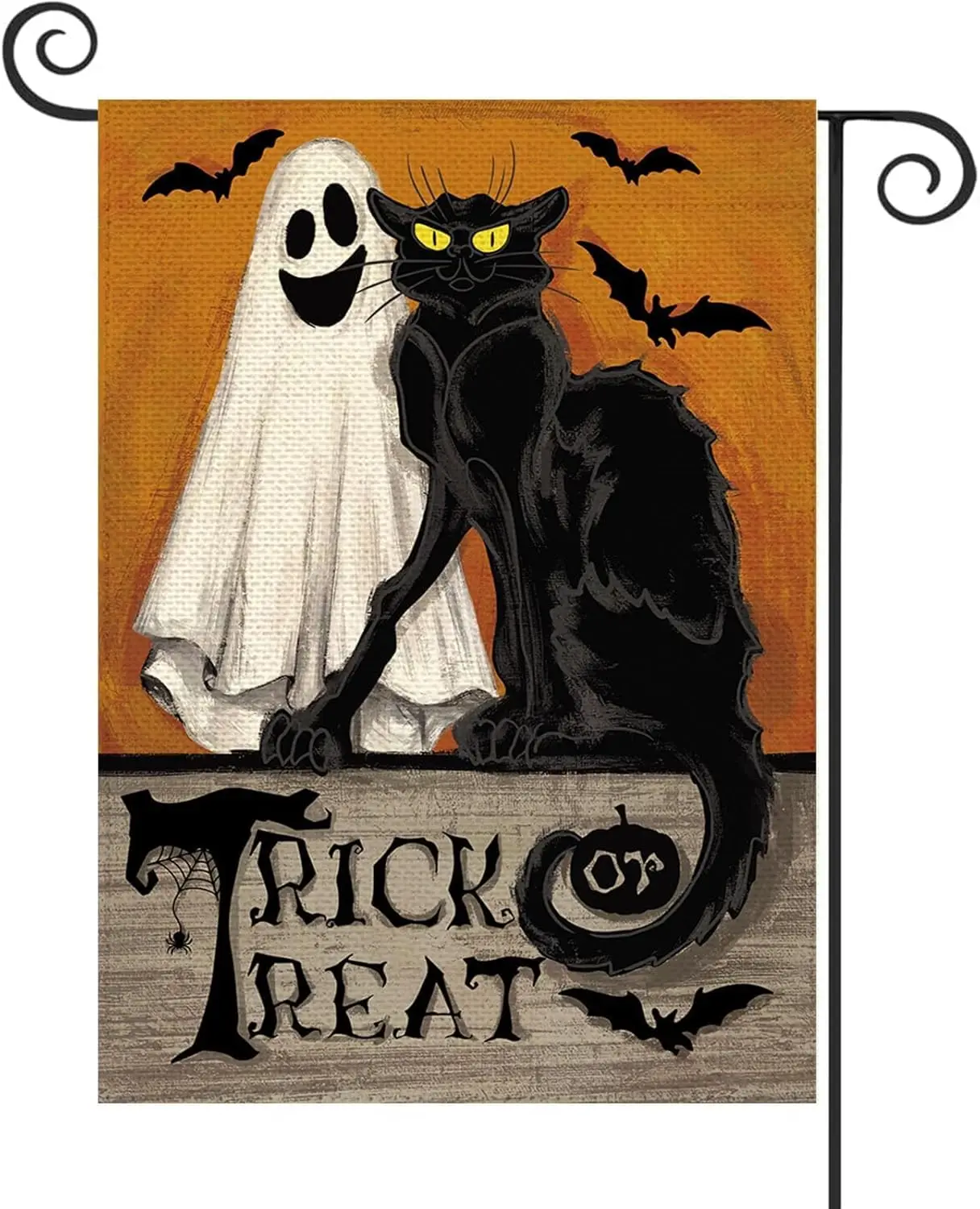 Baccessor Halloween Ghost Garden Flag Black Cat Spooky Trick Or Treat Double Sided Burlap Ghost Yard Flag Holiday Seasonal Outdo