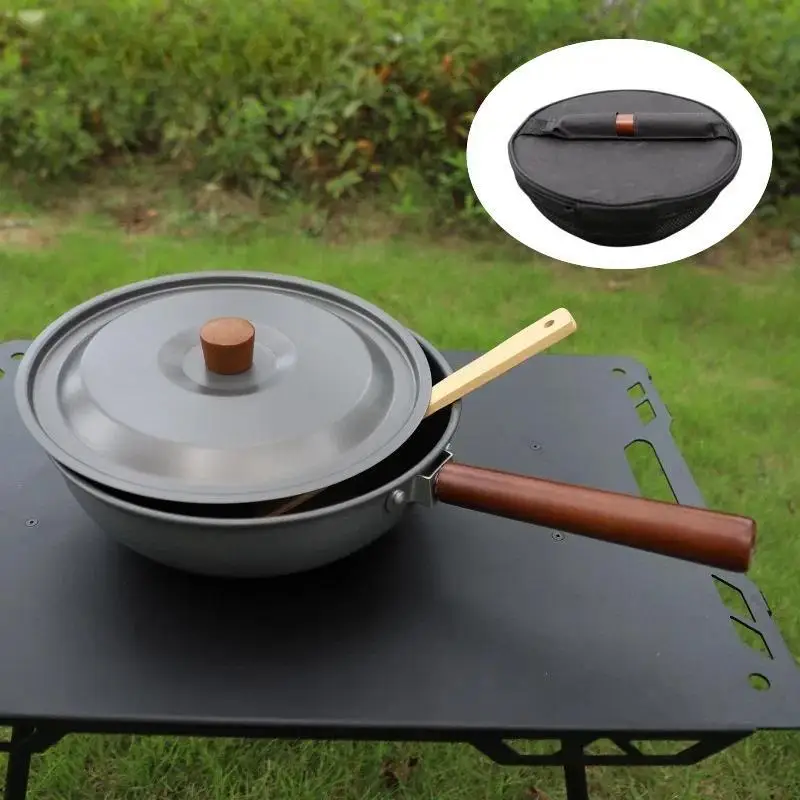 

Camping Hiking Picnic Cookware Portable Wok Outdoor Frying Pan With Handle Storage Bag For Lightweight Non-stick Frying Pan New