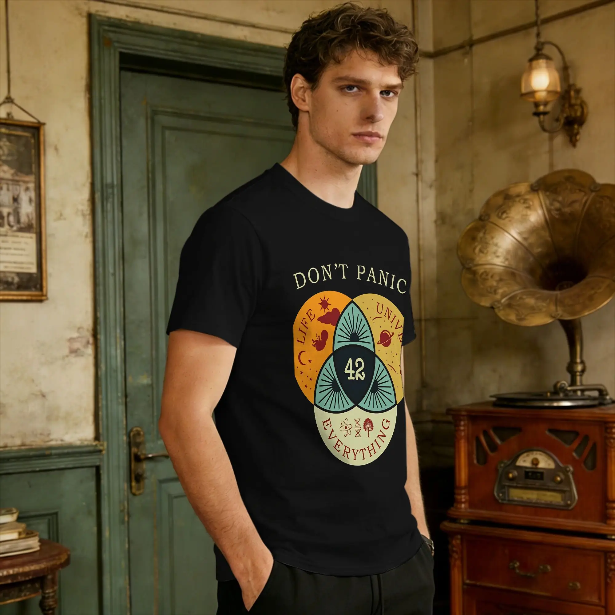 Men The Universe, And Everything 42 Gift T Shirts Don'T Panic Pure Cotton Clothes Summer Short Sleeve T Shirt Crewneck Tshirt