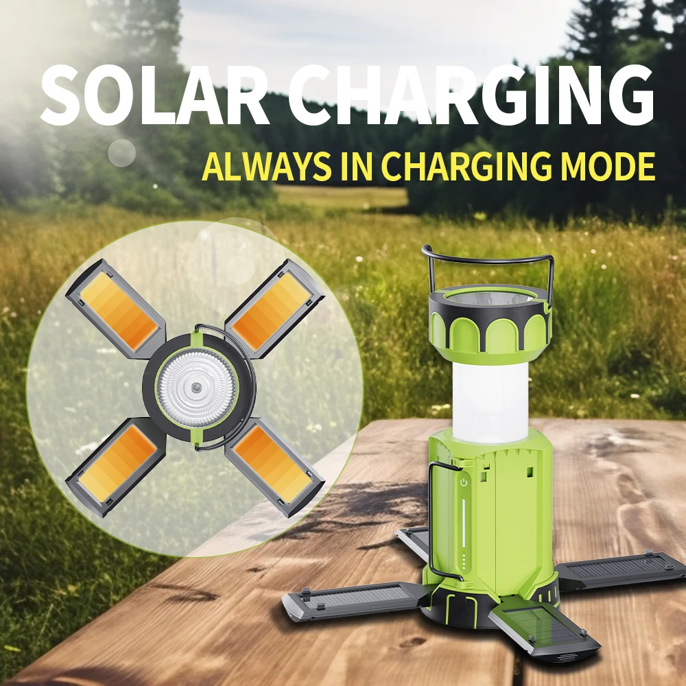 Multifunction Camping Lantern With Solar Panel Portable Lamp Flashlight Rechargeable Power Bank Waterproof Emergency Searchlight