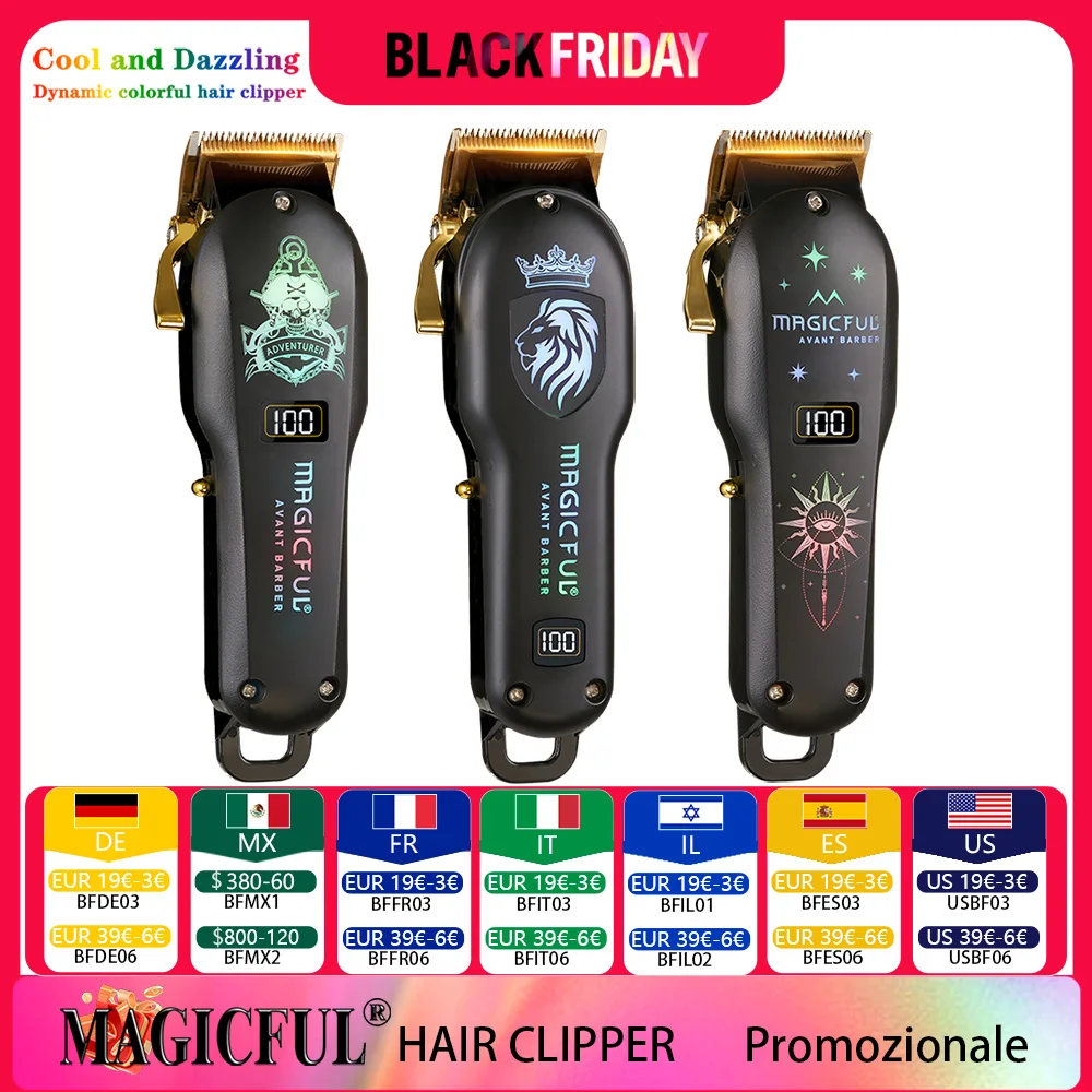 MAGICFUL Hair Cutting Machine New Rainbow Fashion Professional Barber Hair Clipper Rechargeable Electric Trimmer For Men Kids