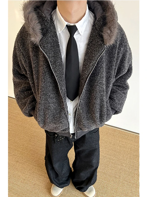 

Утепленная парка с капюшоном из вельвета для мужчин, зимняя теплая куртка в американском стиле Cleanfit из хлопка с большим меховым воротником