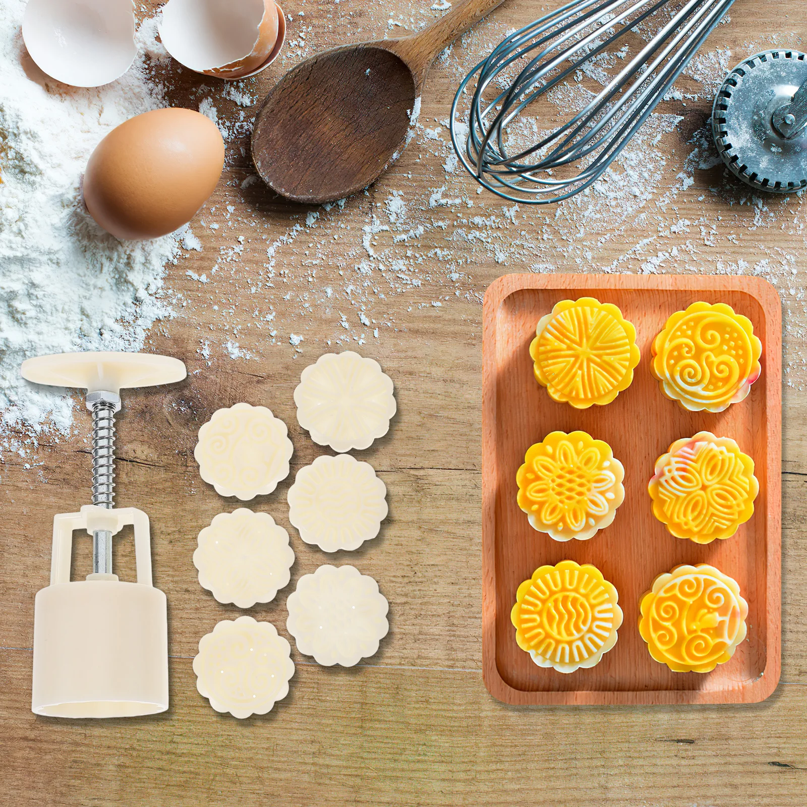 

1Set Moon Cake Mold DIY Hand Press ABS Food Grade Non-Stick Embossed Stamp Set Baking Tool Cookie Press Pastry Mold
