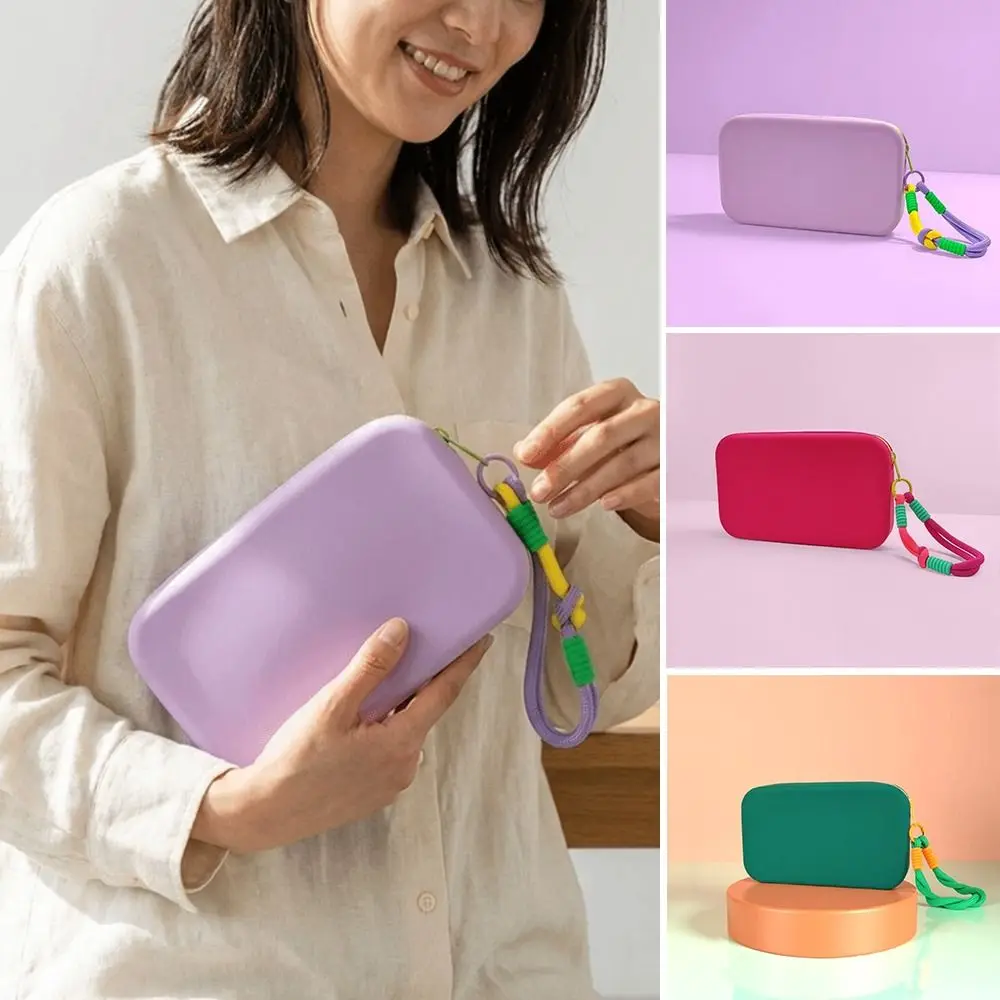 Silicone Makeup Bag Square Large Capacity Cosmetic Pouch Waterproof with Zipper Headphone Key Storage Bag for Women Girls