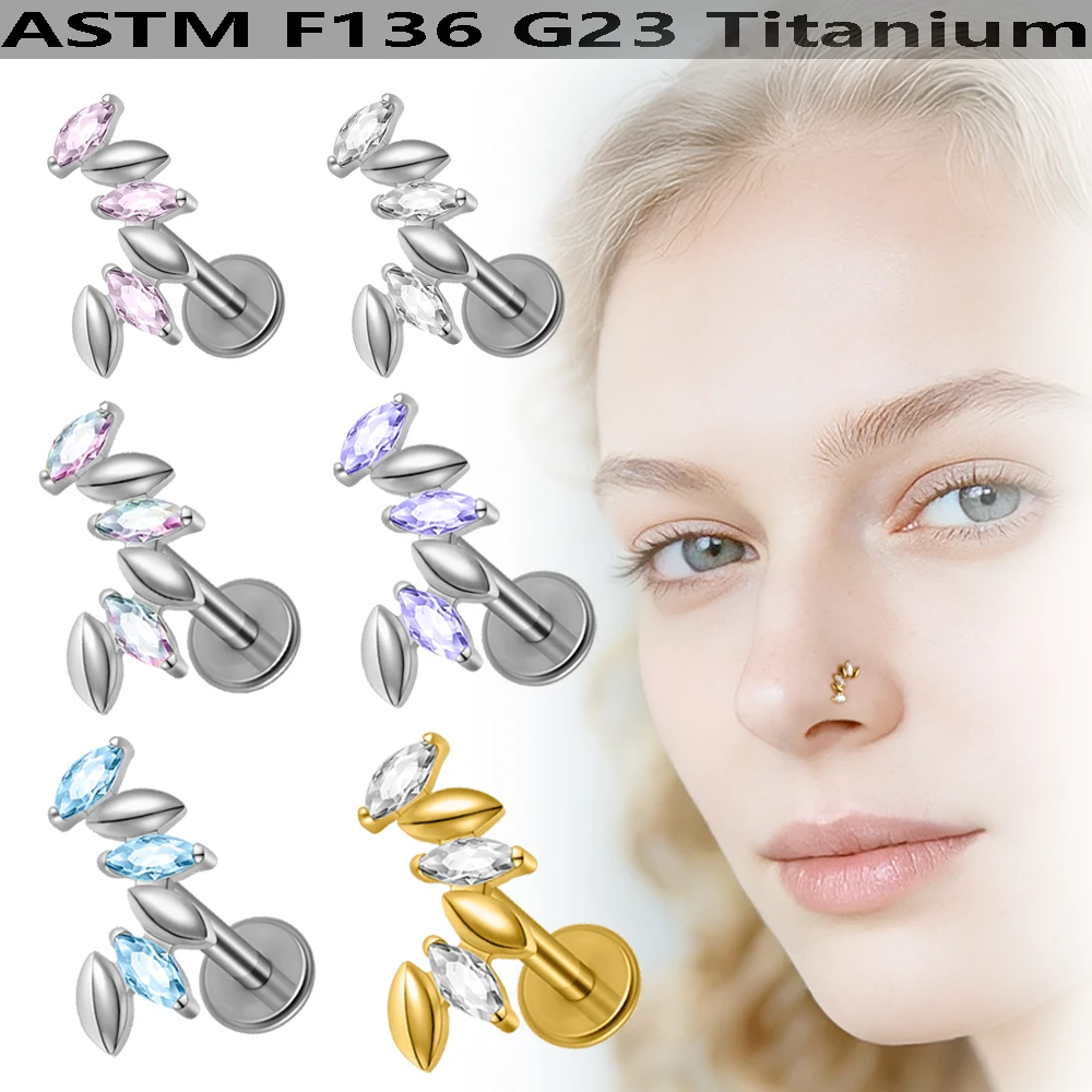 1PC G23 Titanium Arched Ear Studs for Cartilage Tragus and Helix Zircon Lip Labret Studs Internal Thread Piercing Jewelry 16G