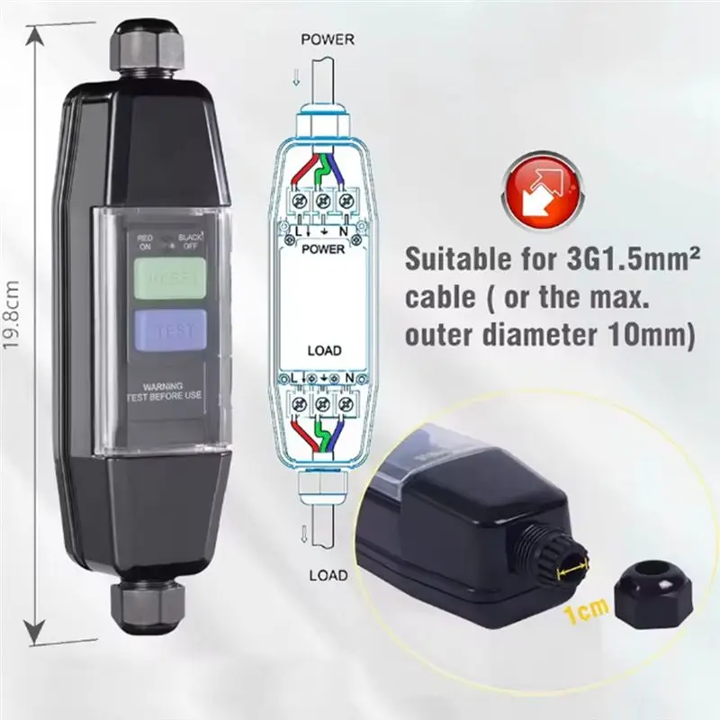 ABZC Inline RCD Connector PRCD Safety Switch 30mA Waterproof Leakage Protector Anti-Electric Shock for Outdoor GFCI