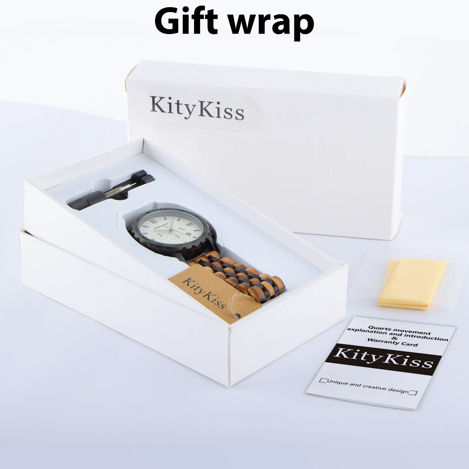 Kitykiss ผู้ชายไม้ควอตซ์นาฬิกาแบรนด์หรูเรืองแสงใน Night ปฏิทินกันน้ํา Multi-time Zone แฟชั่นกีฬานาฬิกาผู้ชาย