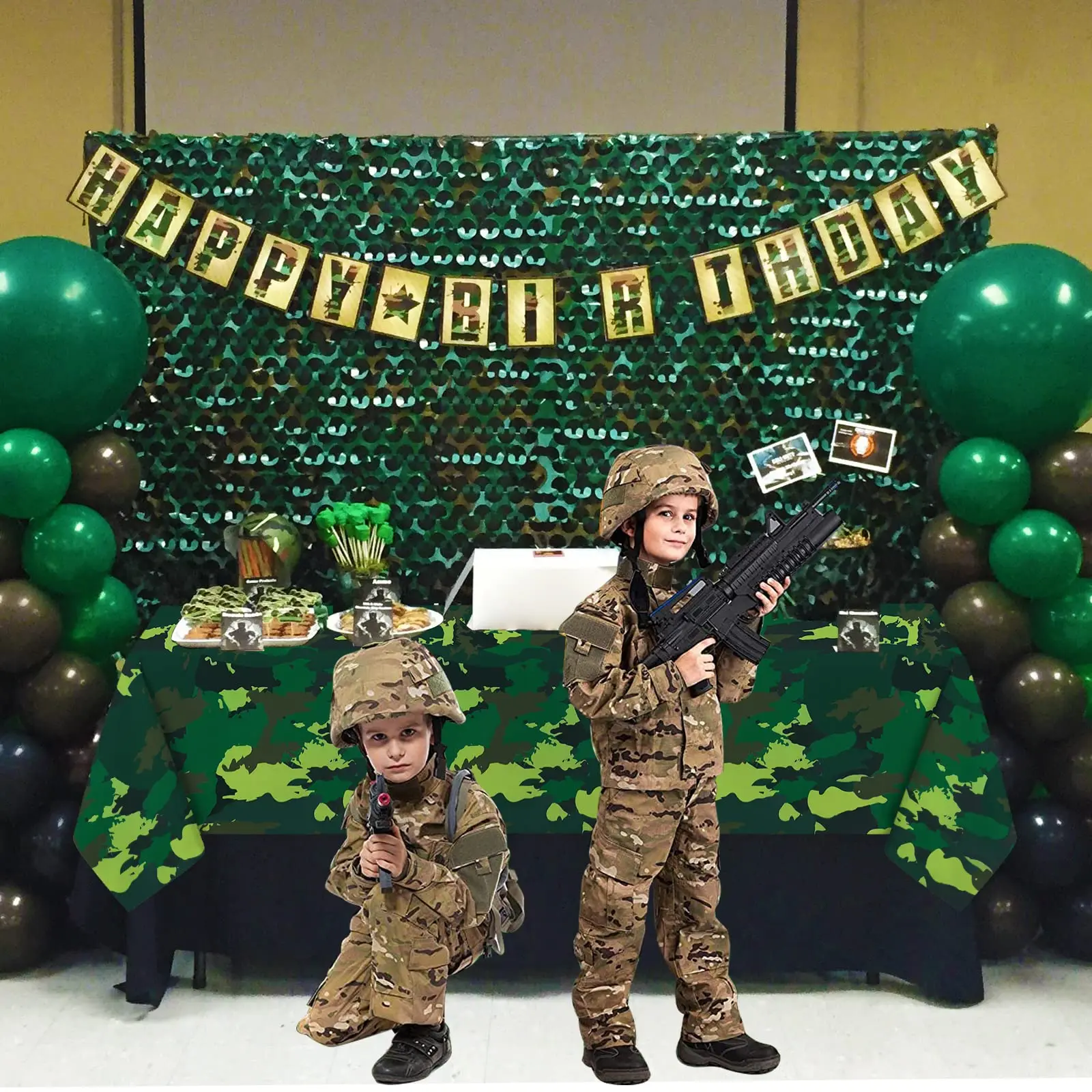 3pcs Camouflage Tablecloth Green 220cm*130cm Waterproof Tablecloth For Boy Kids Birthday Party Supplies Camo Party Decorations