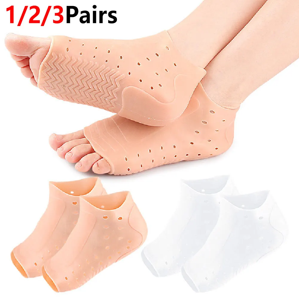 1/2/3Pairs Open-Toe Silicone Heel Socks, Moisturizing Foot Care Sleeves Non-Slip for Dry Cracked Heels Pedicure Women Men