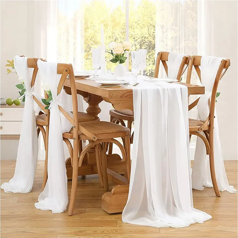 10PC Wedding Chiffon Chair Sashes Cover 30X270CM Aisle Decoration Sheer Fabric for Bridal Baby Shower Birthday Party Hotel Decor