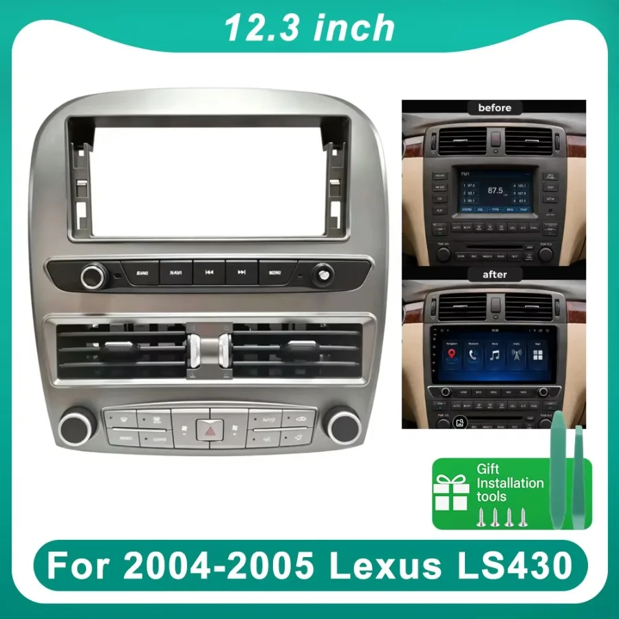 For Lexus LS430 2004-2005 12.3 Inch Car Radio Fascia Frame Dashboard Trim Panel Installation Kit