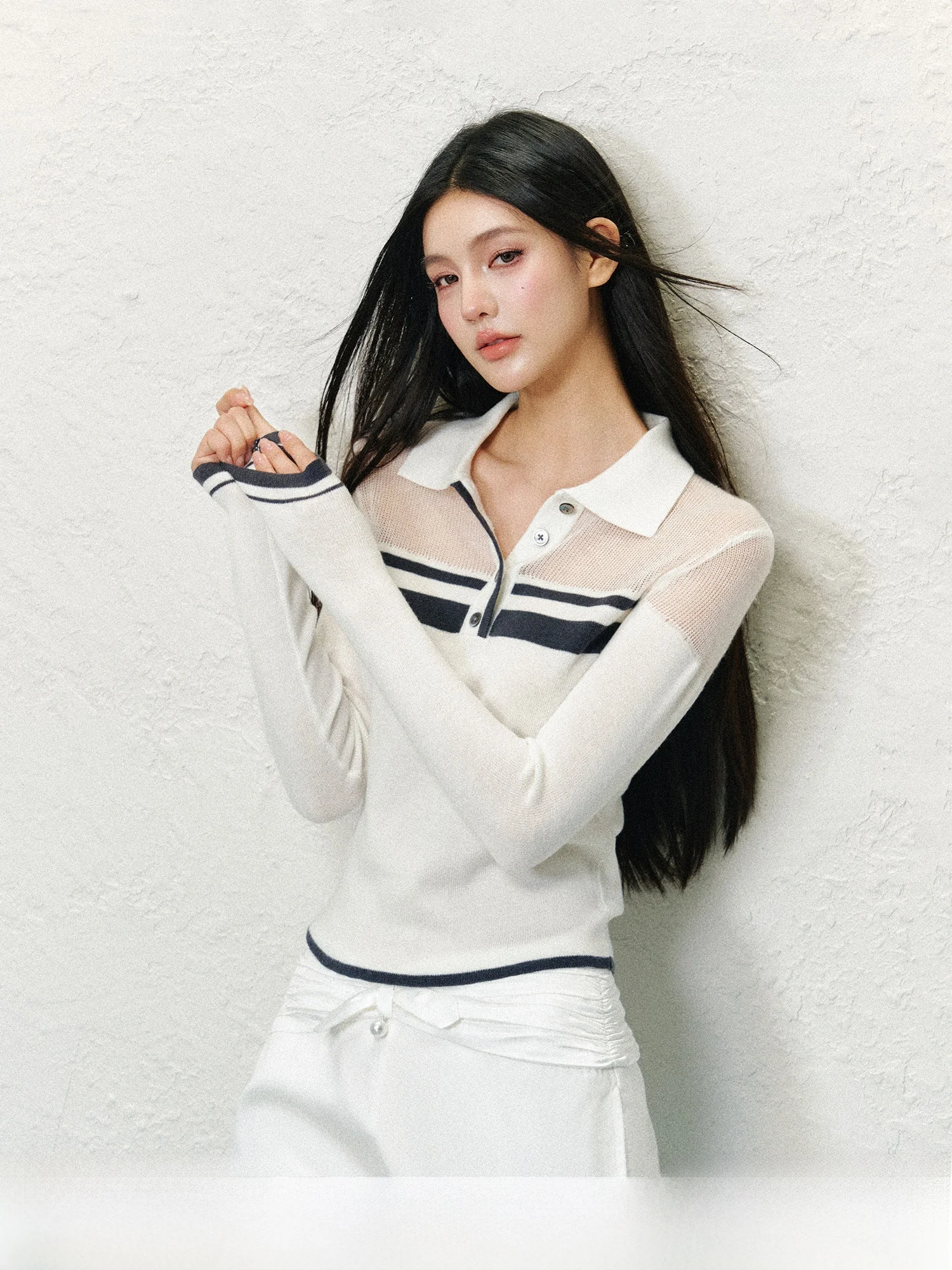 

AGAM Studio Women's Slim Fit Knitted Long Sve Ne Base irt Hollow out Simple Casual Sle Commute Faion