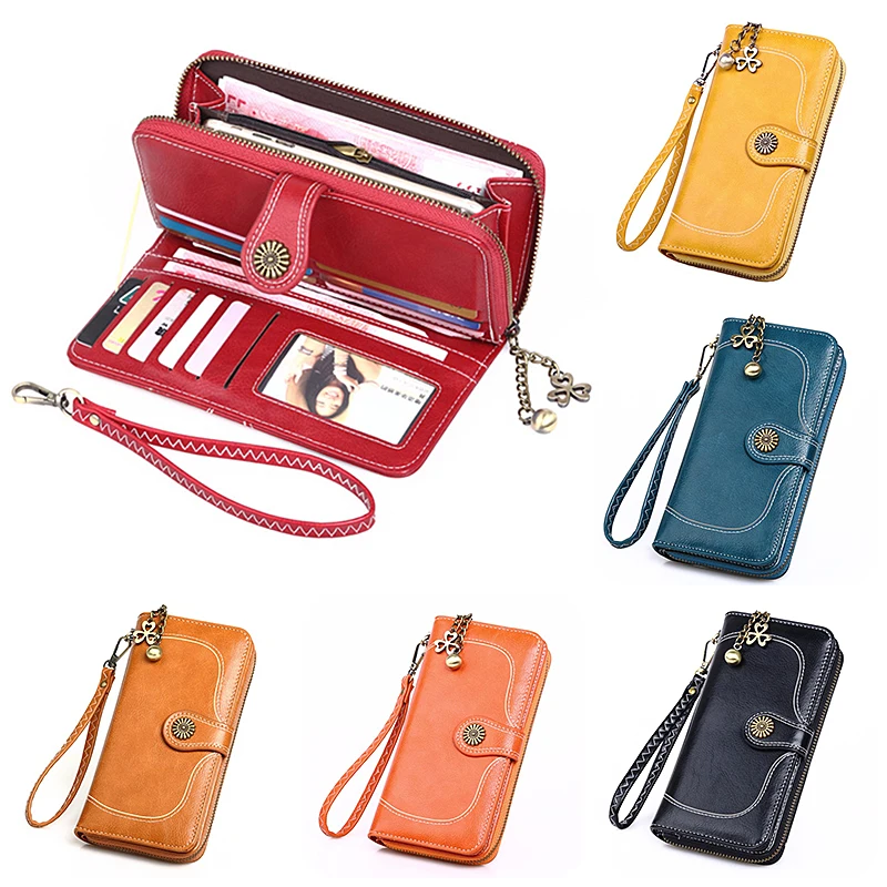 New Brand Hollow Women Clutch Leather Wallet Female Long Wallet Women Zipper Purse Retro Money Bag Purse For IPhone Carteira