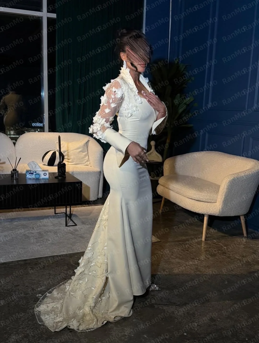 Ranmo Mooie Witte Zeemeermin Trompet Kapmouwtjes Trouwjurk Applique Vierkante Kraag Aangepaste Sweep Trein 2026 Nieuwe Avondjurk