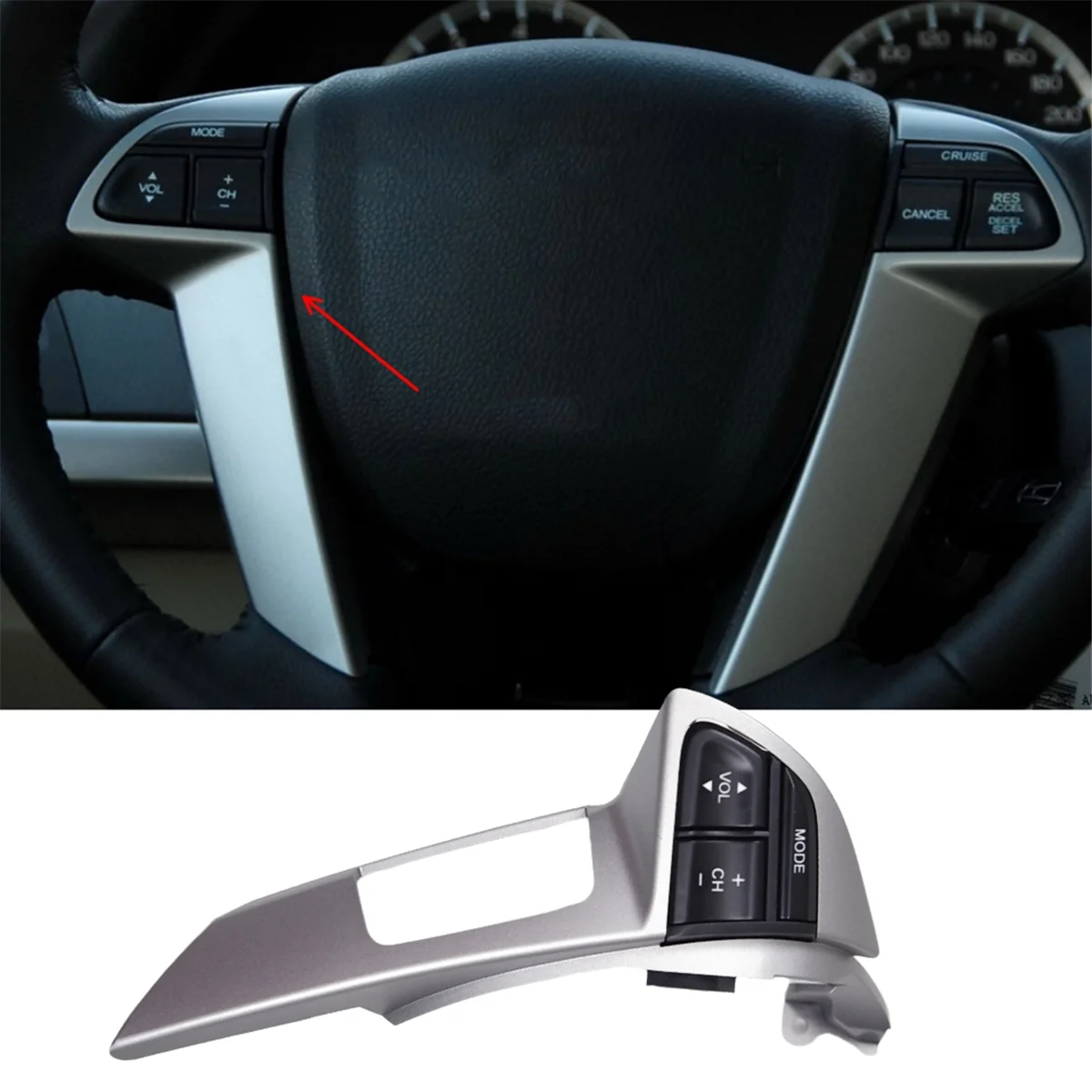 Car Steering Wheel Left Side Volume Adjustment Switch with Holes Frame Multifunction Button for Honda Accord 2008-2012