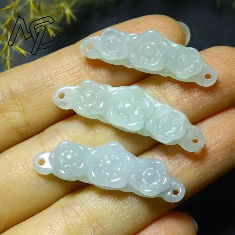 1pc Natural Jadeite Emerald Flower Hand Card DIY Accessories Luxury Jewelry Fashion Jewelry Exquisite Real Charms Gift Women Men view 3