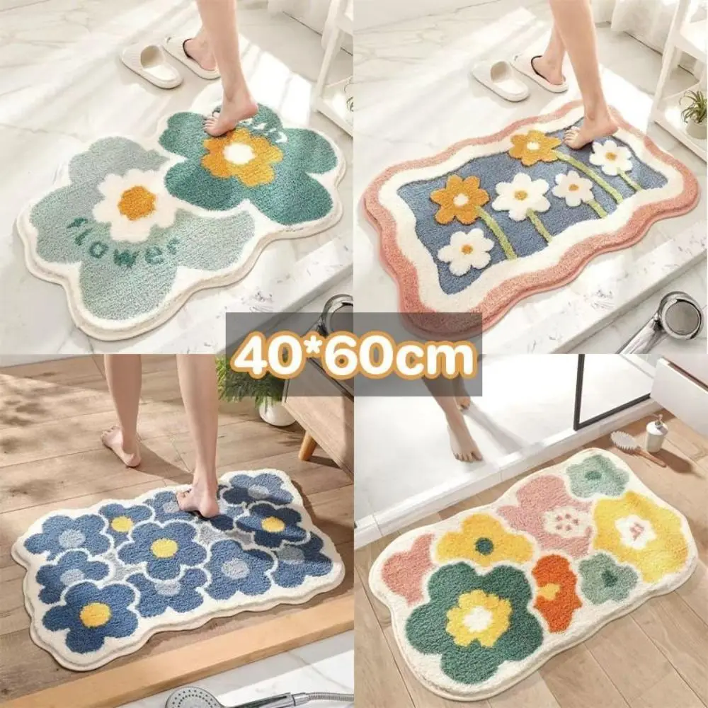 Fresh Non-slip Flower Floor Mat Absorbent Soft Blanket Imitation Cashmere Comfort Flower Carpet for Bedroom Bathroom