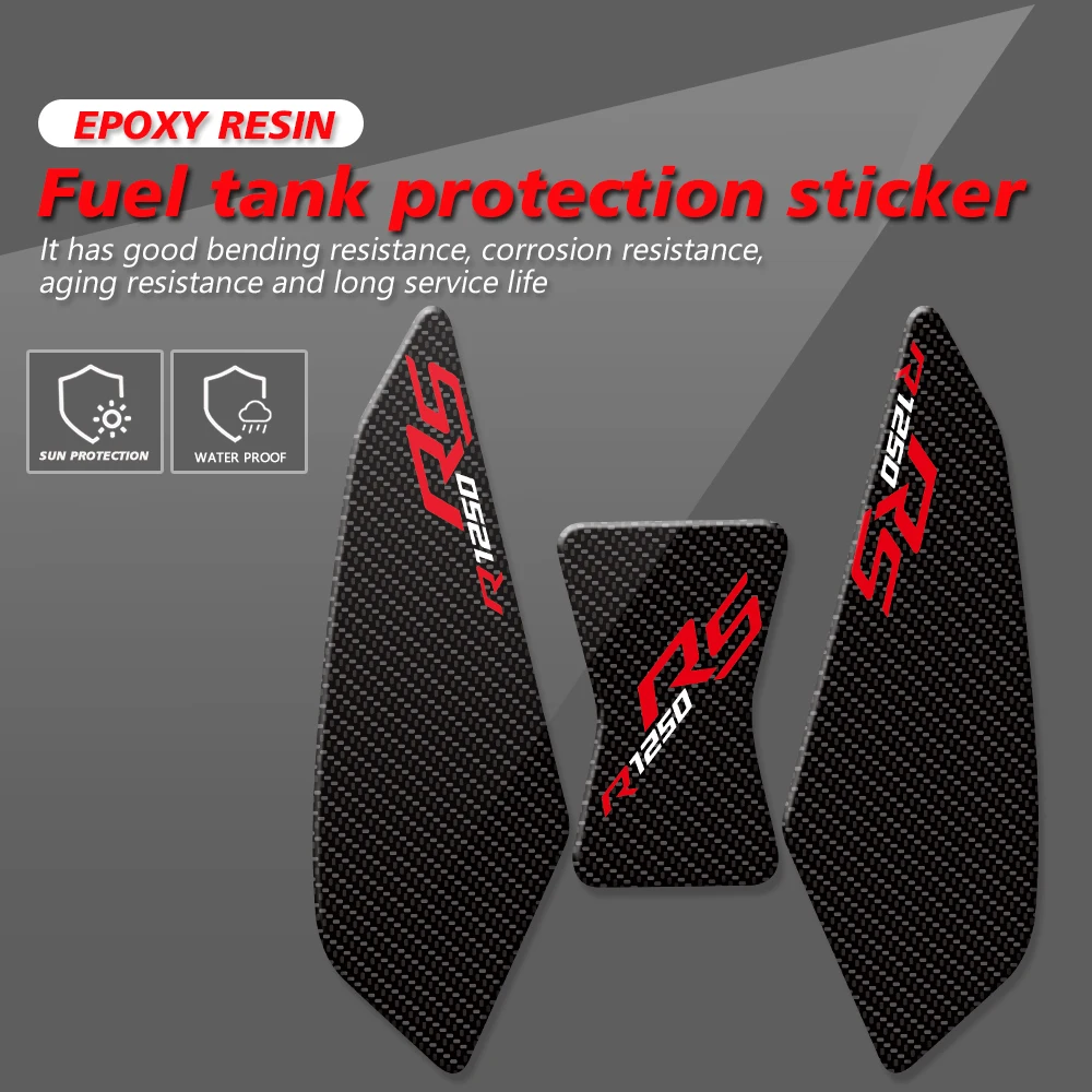 3D Transparent epoxy resin Fit FOR BMW R1250RS R1200RS 2014-2023 Motorcycle Tank Pad Sticker Carbon Fiber texture