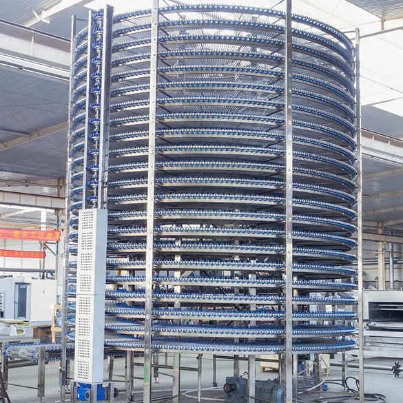Vertical Spiral Tower Conveyor Machine, SUS304 Food Grade Spiral Conveyor for Bakery Snack Cooling and Drying Process customize