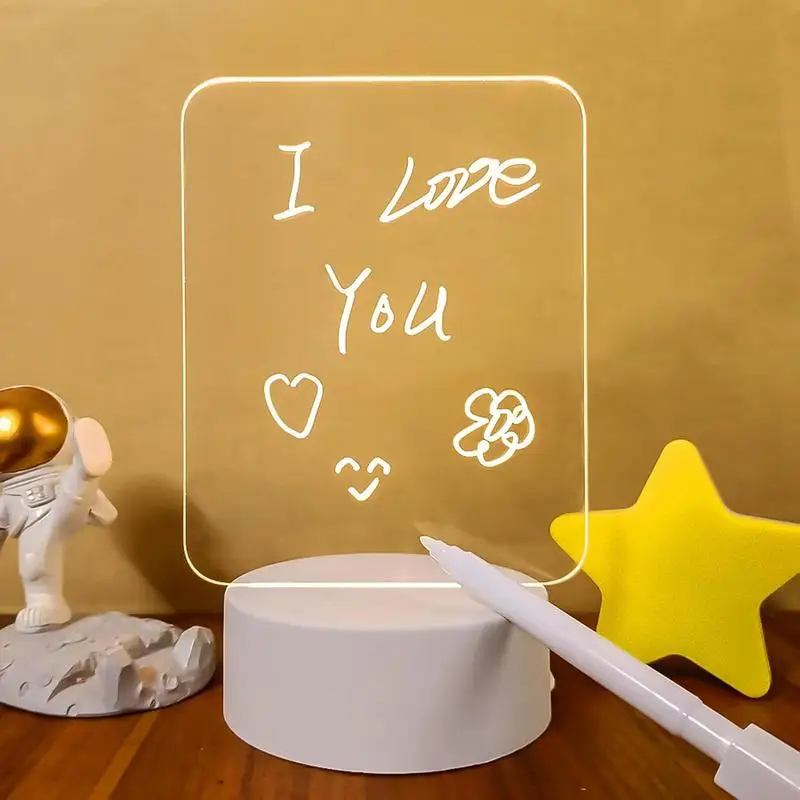 Light Up Dry Erase Board Night Light Desktop Note Board With Pen LED Letter Message Board Night Light Rewritable Acrylic Memo