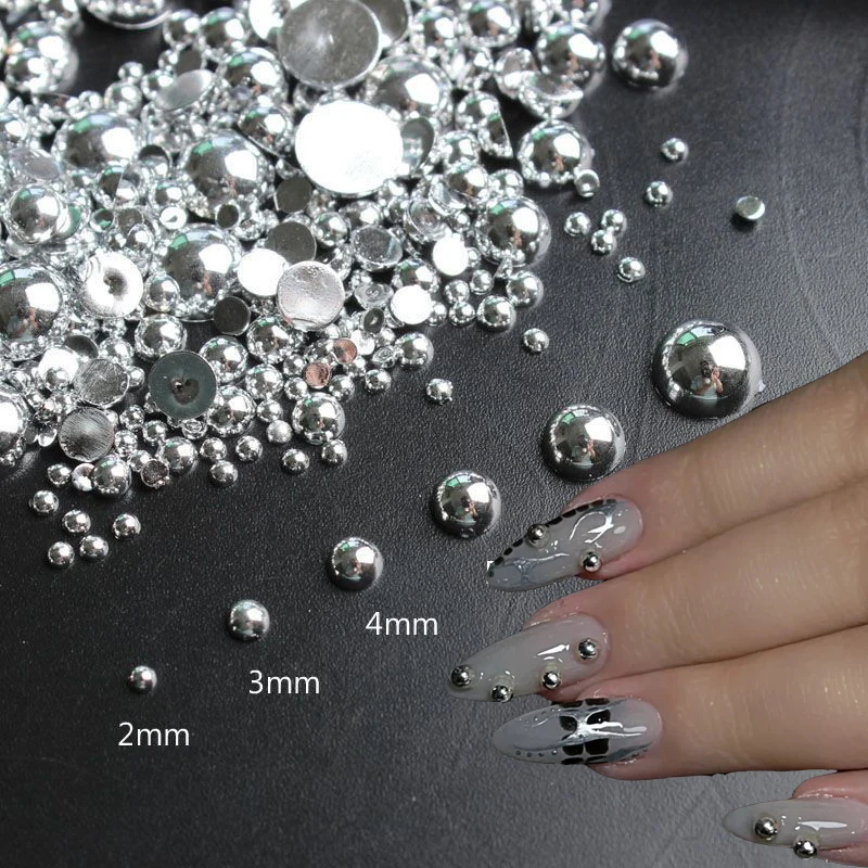 100Pcs/Bag Punk Round Rivets Nail Decoration Semi-Circular Silver Black White Mixed Sizes Nail Charm Y2K Flat Back Nail Ornament