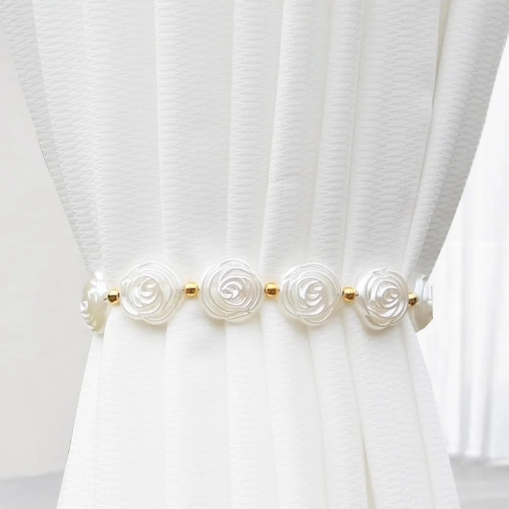2 PCS Flower Shell Curtain Tieback Elegant Beautifully Rose Curtains Tie Rope Sweet Pearl Curtain Magnetic Buckle Home