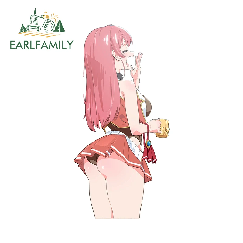EARLFAMILY 13cm x 6.4cm Houshou Marine Ass Car Stickers Pink Skirt Lewd Booty NSFW Waifu Ecchi Decals Waterproof Trunk Decor