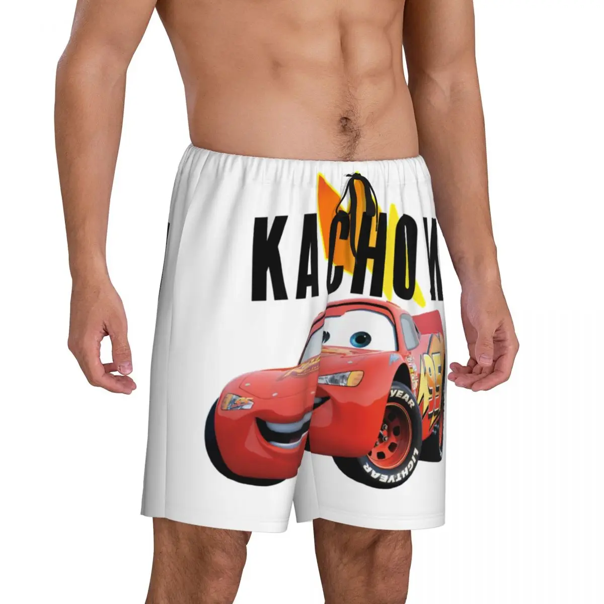 Custom Lightning Mcqueen Cartoon Cars Kachow Pajama Shorts Sleepwear Men Elastic Waistband Sleep Lounge Short Pjs with Pockets