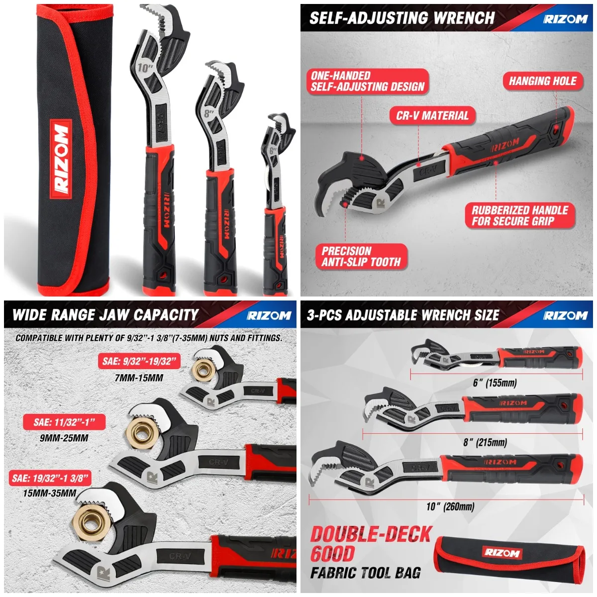 

Набор трубных ключей 6–10 дюймов, саморегулирующийся сантехнический ключ для труб 9/32–1 3/8 дюйма (7–35 мм)