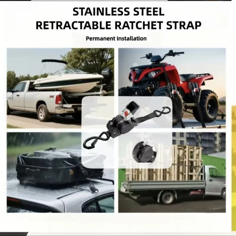 3M/2M Auto‑Tightening Ratchet Tie Down Strap, Heavy‑Duty Cargo Fastening Belt for Truck, Trailer, Yacht Boat Securement