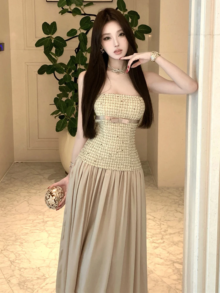 새로운 여성 시크 섹시 체스트 랩 슬림 맥시 롱 드레스 우아한 여성 정장 칵테일 파티 드레스 빈티지 패션 의류